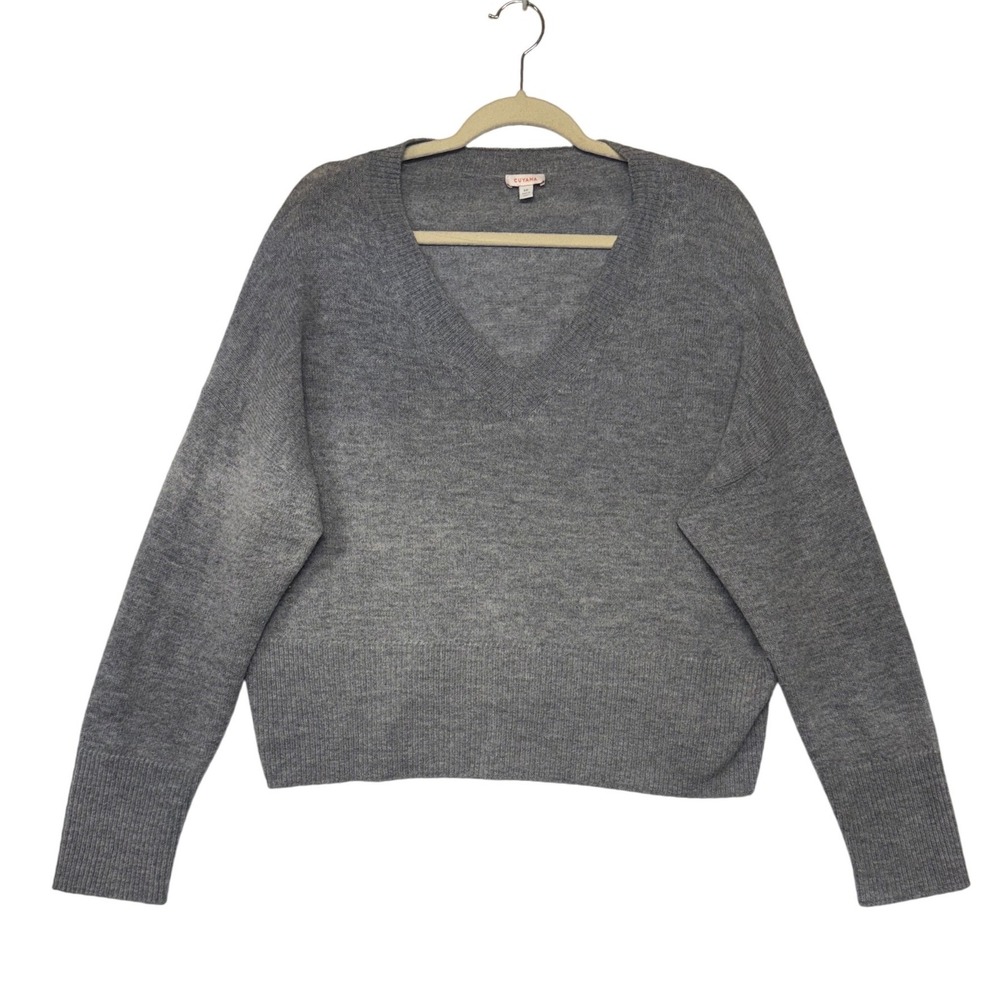 Cuyana Womens Grey Wool Cashmere V-Neck Sweater LG Made in Italy Relaxed Fit